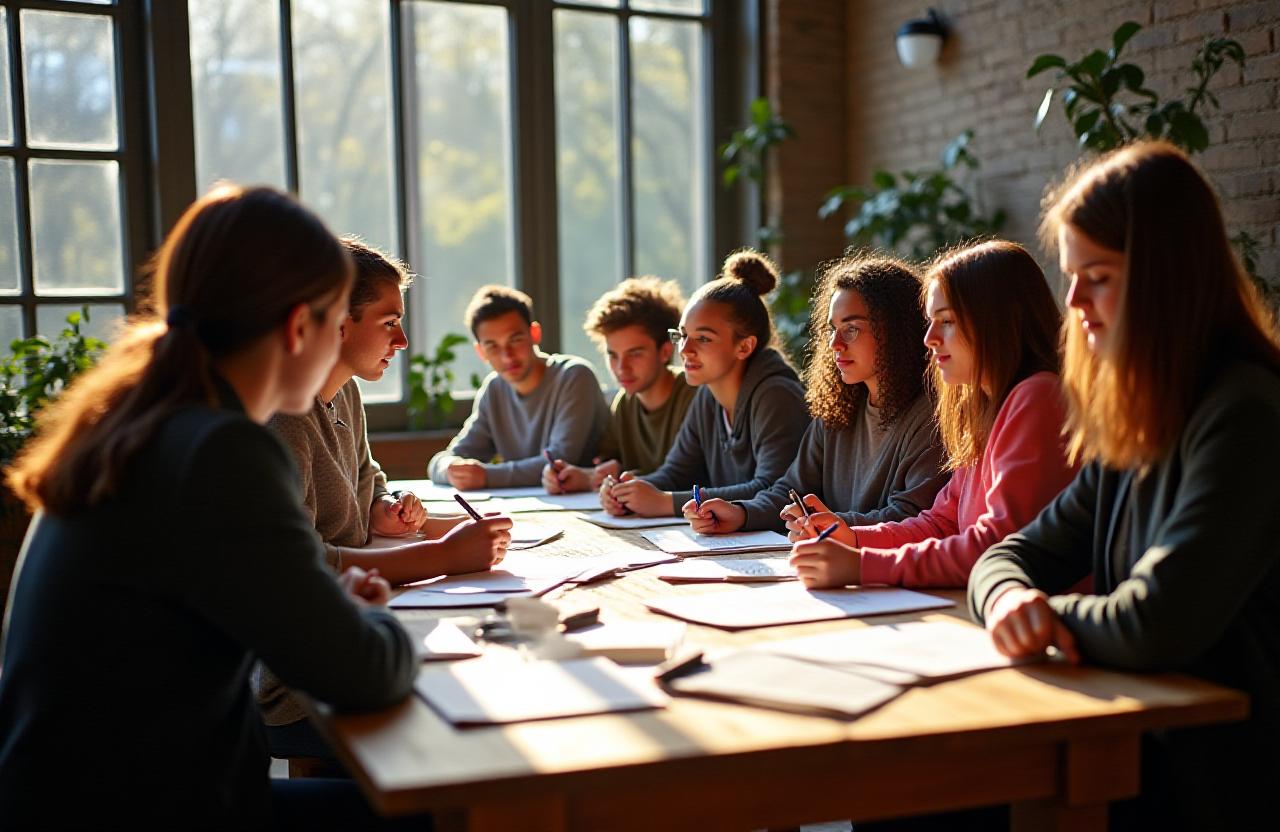 Aspiring writers collaborating in a bright New York studio